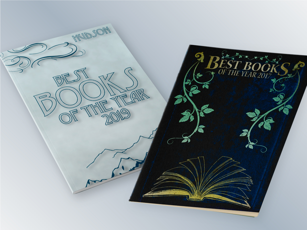 Hudson Booksellers "Best Books" brochure spreads showing seasonal design system